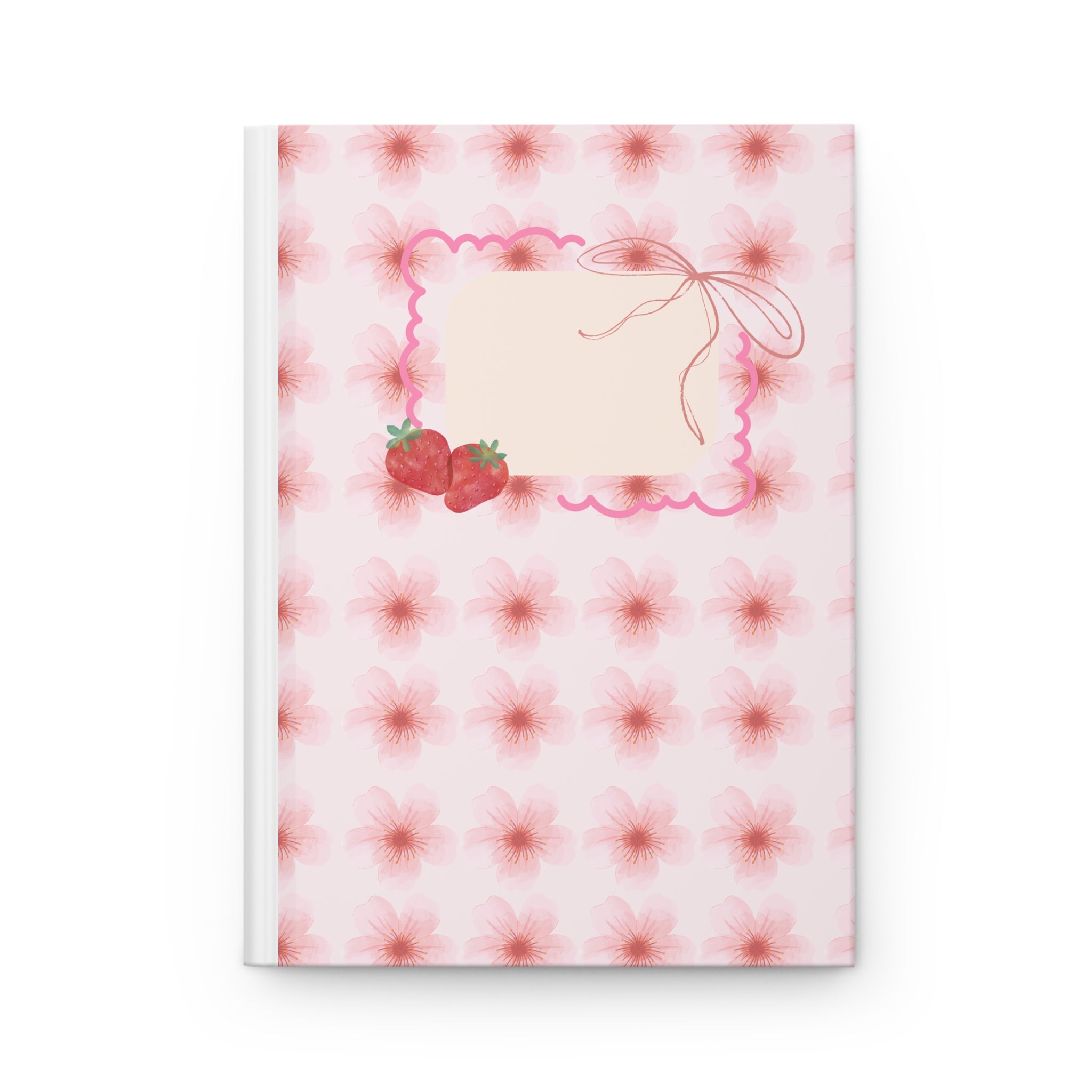 Pink Strawberry Floral Hardcover Journal — Cute Blank Notebook for Notes & Gifts