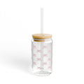 16oz Glass Sipper Cup with Bamboo Lid — Pink Bow Pattern