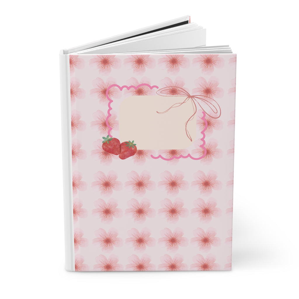 Pink Strawberry Floral Hardcover Journal — Cute Blank Notebook for Notes & Gifts