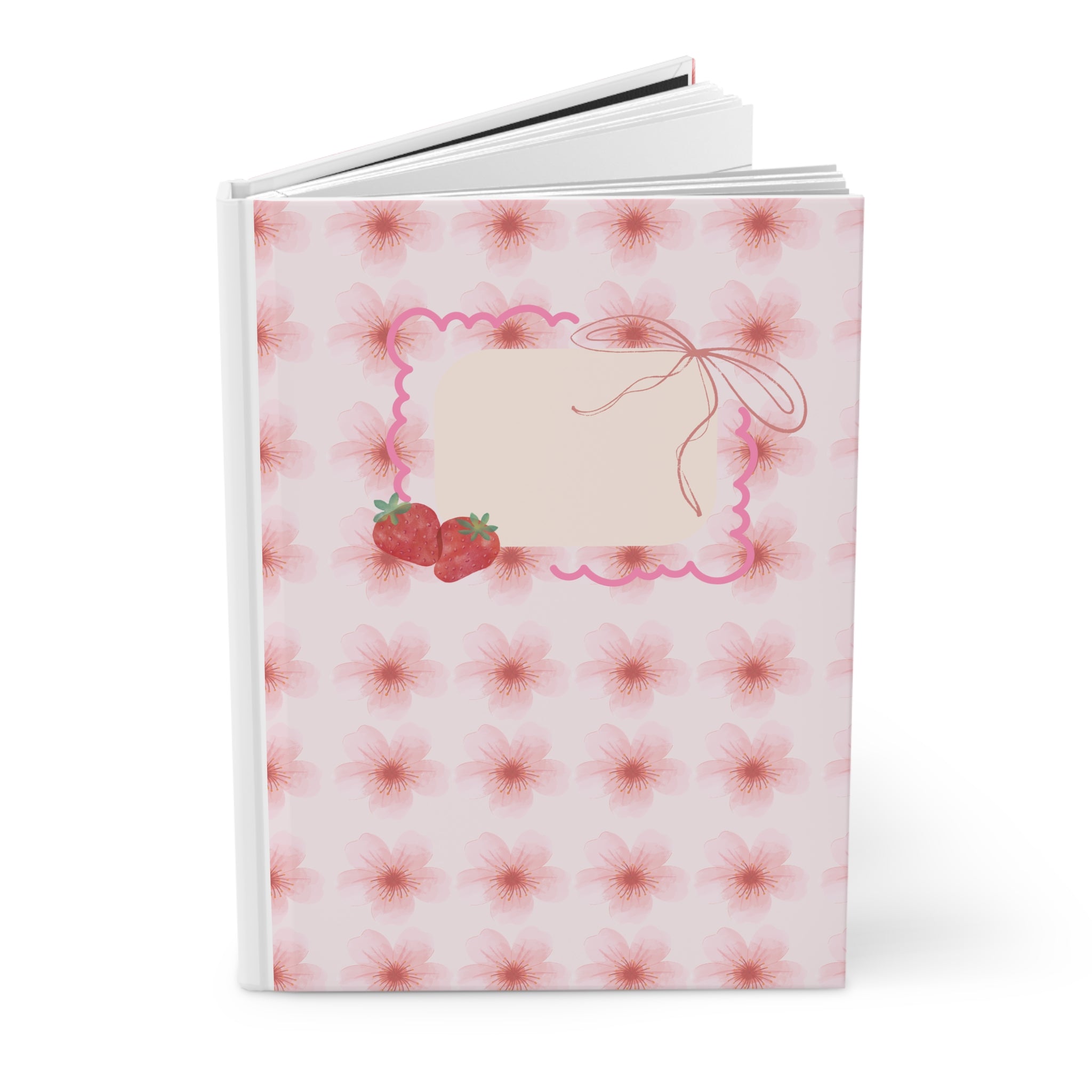 Pink Strawberry Floral Hardcover Journal — Cute Blank Notebook for Notes & Gifts